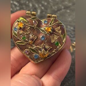 Vintage MONET Heart Enamel Trinket Box • Floral Vine Design • Jewelled Keepsake